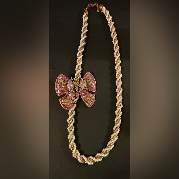 Vintage Jewelry - Vintage Pink and Gold Butterfly broach on a “Casual Corner”  Necklace
